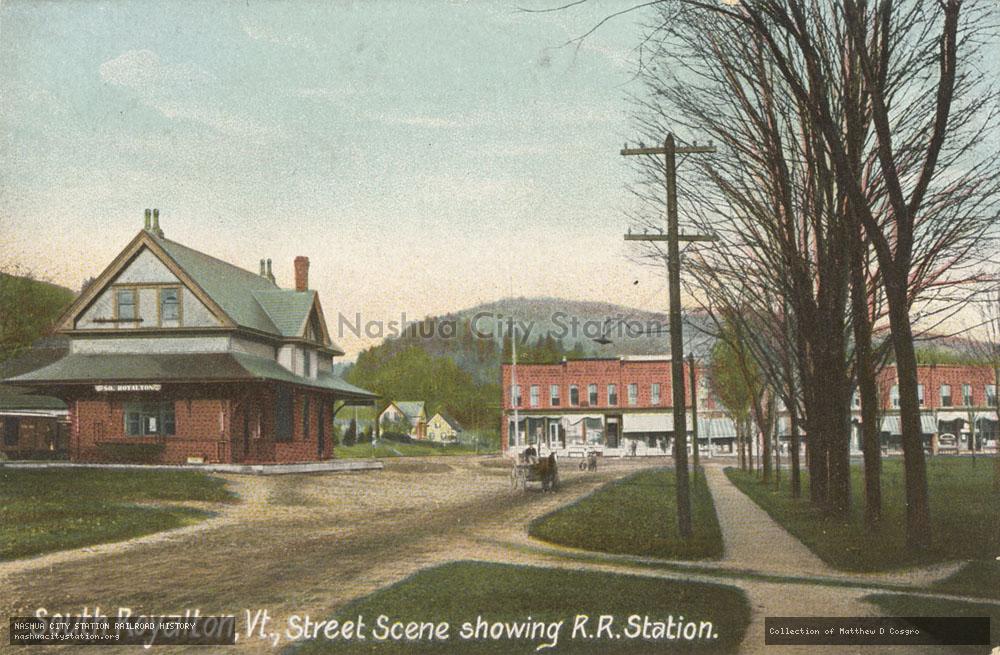 Postcard: South Royalton, Vermont, Street Scene showing Railroad Station